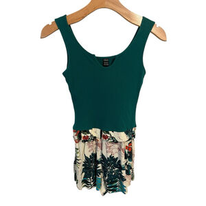 Shein Tank Top Romper Womens Size XS Emerald Floral Ribbed Jumpsuit Shorts NWT